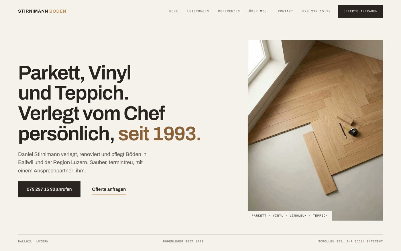 Der neue Hero: derselbe Raum, der durch Parkett, Vinyl, Linoleum und Teppich morpht